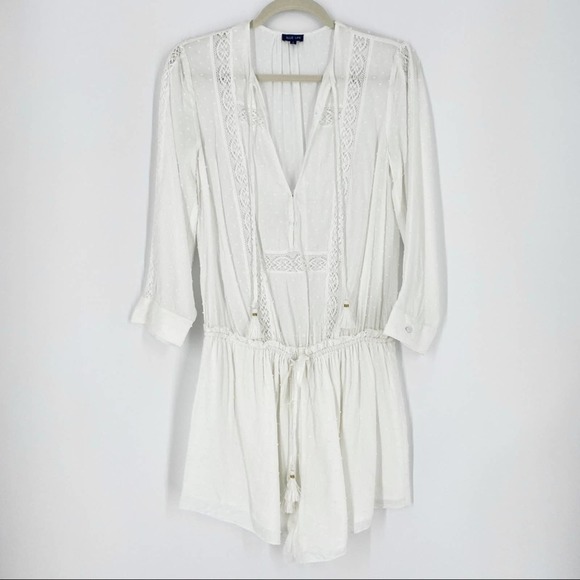 Blue Life Planet Blue Swiss Dot Boho Romper White